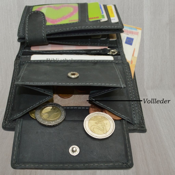 Hochwertige Geldbörse Geldbeutel Portemonnaie Büffel Leder Adler geprägt RFID Schutz Grau
